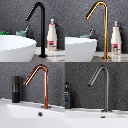MTTUZK Matte Black Brass Deck Mounted Automatic Sensor Faucet Bathroom Wash Basin Touchless infrared Faucet Waterfall Sensor Tap