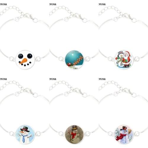 Mendittorosa Silver Bracelet Bangle Glass Cabochon Bracelet Bangle For Women Snowman