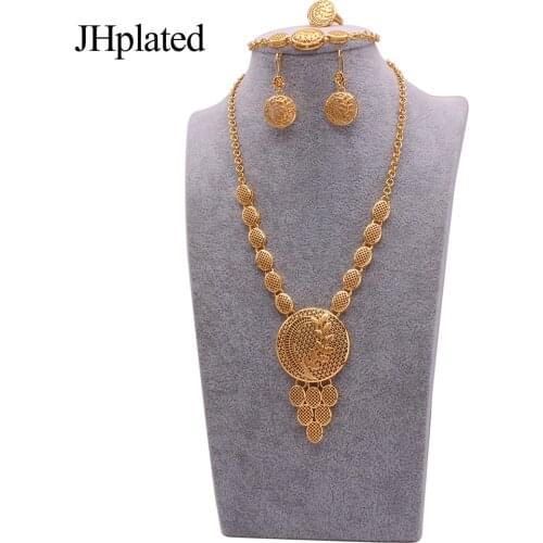 Dubai 24K fashion gold plated necklace earrings bracelet ring gift wedding jewellery set bridal Jewelry sets wholesale for women