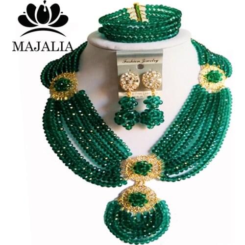 Fashion african beads jewelry set Peacock Green Nigeria Wedding Crystal necklace Bridal Jewelry sets Free shipping VV-074