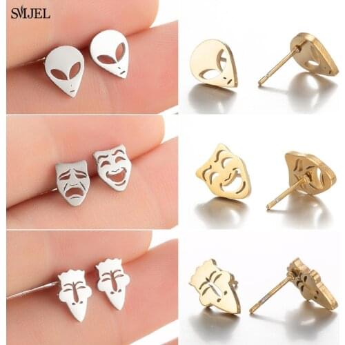 Fashion Funny Smiley Earrings for Men Women 2021 Street Stainless Steel Smile Face Ear Earings Female Jewelry Halloween Gift