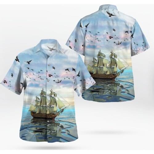 2021 New 3D Printing Sailboat Hawaii Anime Shirt Men Summer Short-sleeved Beach Shirt Men Shirts Oversize Camisa Masculina 5XL-4