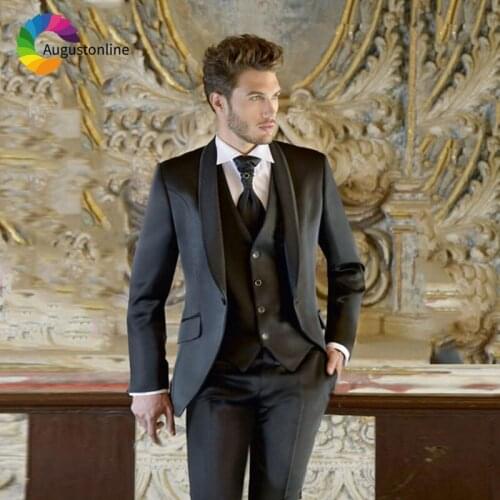 Custom Made Shawl Lapel Black Men Suits for Wedding Suits Blazer Jacket Slim Fit Groom Tuxedos Man Suits with Pants 3Piece Vest