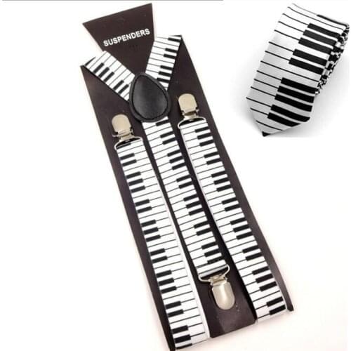 Unique Men Unisex Suspender Set Office Casual Elastic Suspenders Music Piano Y-Shape Clip-on Braces with 5cm Tie