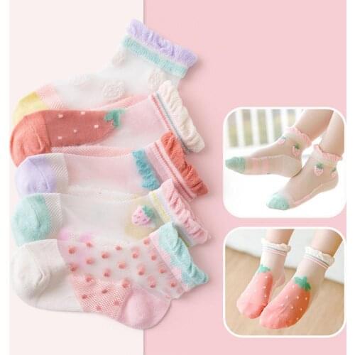 Newborns Socks 5 Pairs Baby Short Socks Strawberry Print Breathable Skin Friendly Toddlers Unisex Mesh Socks for Summer