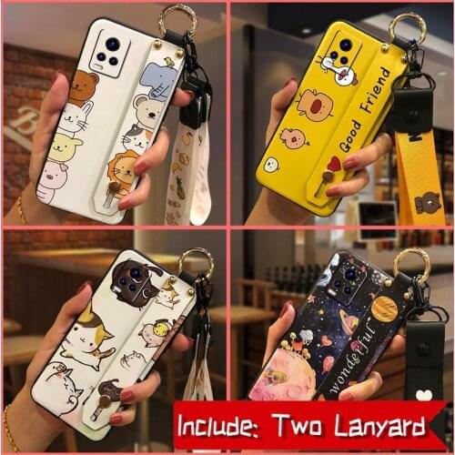 New Back Cover Phone Case For VIVO V20 TPU Lanyard For Girls Wristband Cartoon Dirt-resistant