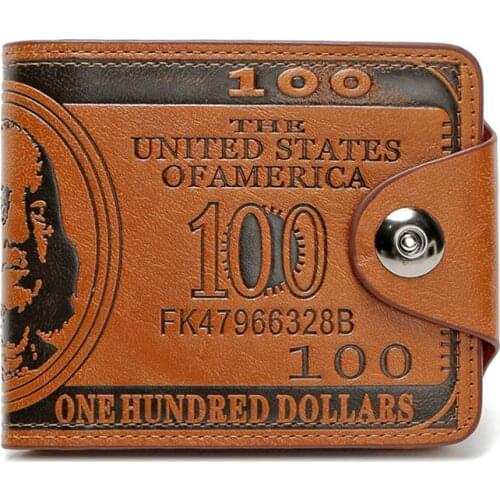 2021 New Men Dollar Wallet Magnetic Buckle PU Leather Short Money Purse Credit Card Holder