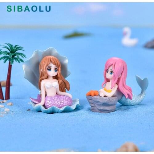 New Fish Girl Mermaid Princess Figurine Model Diy Bonsai Home Decor Miniature Fairy Garden Decoration Accessories Modern Statue