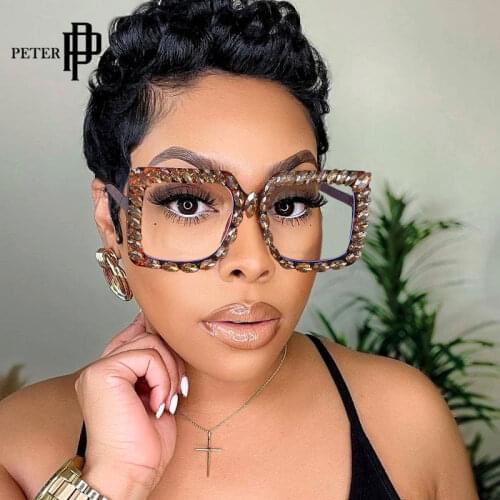 Oversize Square Rhinestone Glasses Women Luxury Brand Designer Diamond Frames Spectacles Anti Blue Light Transparent Eyewear
