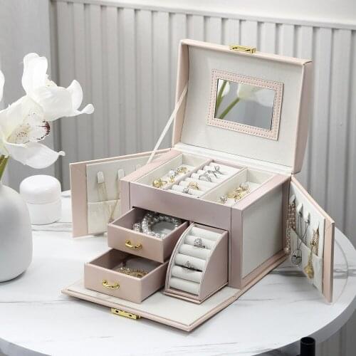 Multi-functional Jewelry Organizer Box Drawer Design Watch Case Display Storage Case 2 Layer for Rings Earrings Necklace
