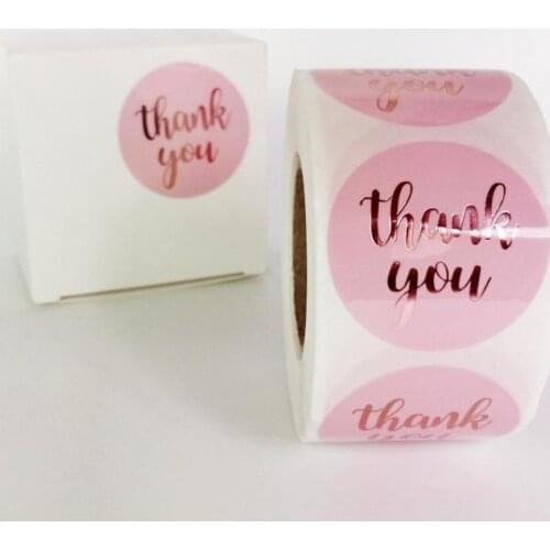 Novel 1.5 inch Rose Gold Thank You Sticker Seal Labels 500pcs Pink Waterproof Stickers for Scrapbook Business Stationery sticker