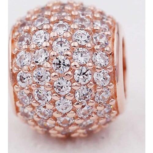 Original Rose Pave Sparkling Ball With Full Crystal Beads Fit 925 Sterling Silver Bead Charm Bracelet Diy Jewelry