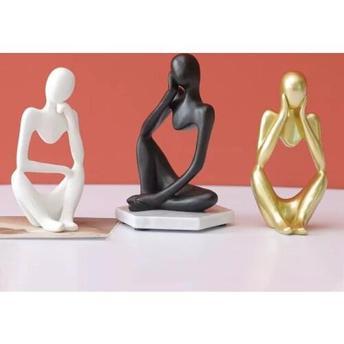 Attractive Creative Sculpture Figurines Thinker Mind Relax Character European Style Office Home Decoration Black White Status