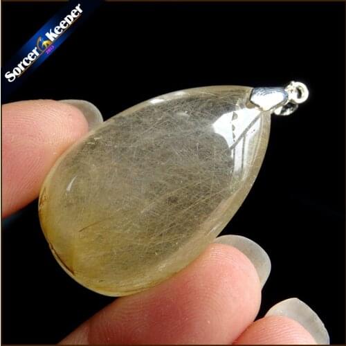 Rare Natural Quartz Gold Rutilated Garden Quartz Crystal Love Necklace Pendant natural minerals Fish Tank Beads OS846