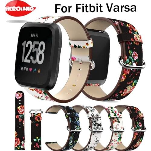 Peony Print Watch Band for Fitbit Versa Replacement Watch Accessories Leather Wristbands Straps Bracelet Flower Strap for fitbit