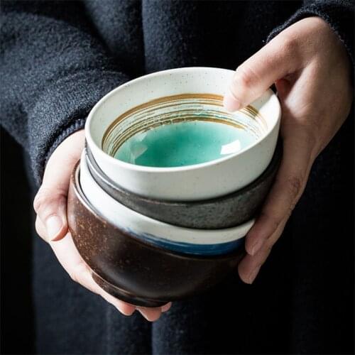 RHE 1PS Ceramic bowl Retro japanese style Rice salad food Small bowl Soup noodle bowl Breakfast cereal bowl