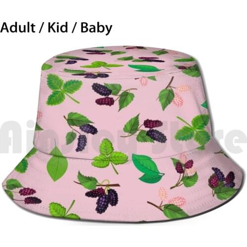 Berries And Leaves Pattern On Pink Background. Sun Hat Foldable UV Protection Berries Berries Berries Design Pink