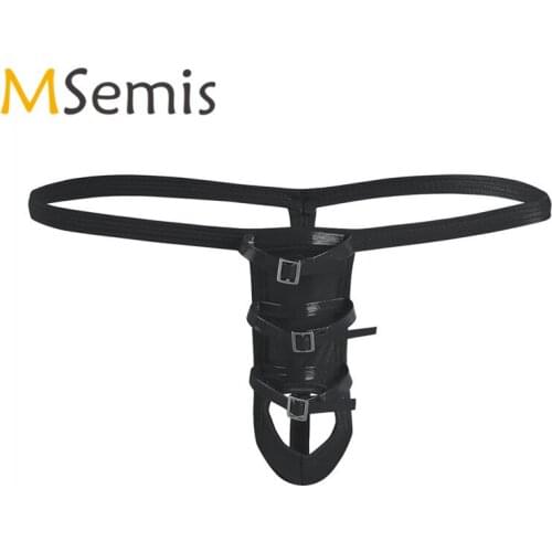 Mens Sexy Leather Lingerie Strappy Open Butt G-string Bikini Underwear with Penis Hole Tanga Exotic Thong Jockstrap for Men Gay