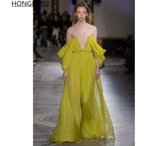 HONGFUYU Sexy Chiffon Prom Dresses Long Strapless Formal Evening Gowns Sheer V-neck Celebrity Carpet Dress платье на выпускной