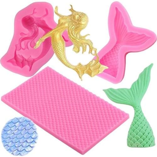 Mermaid Cake Silicone Mold Fish scale Tail Cookie Baking Polymer Clay Candy Chocolate Molds Baby Party Fondant Cake Decorating