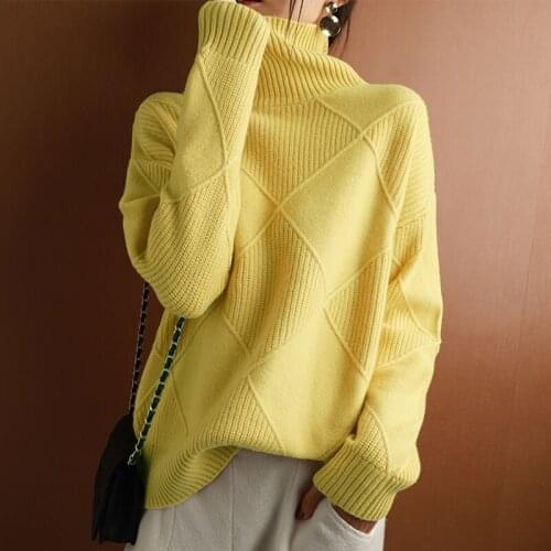Cashmere sweater women turtleneck sweater pure color knitted turtleneck pullover 100% pure wool loose sweater women