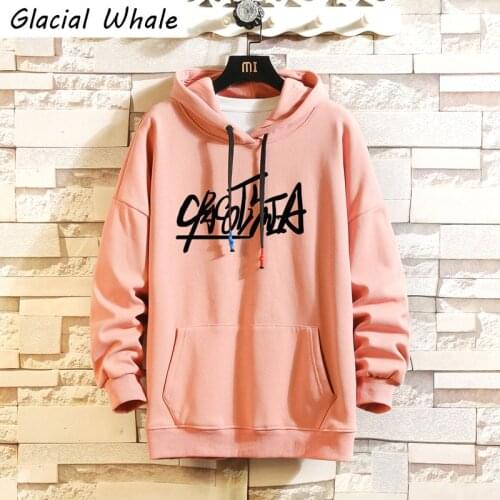 GlacialWhale Mens Hoodies Men 2021 Winter Hip Hop Sweatshirt Japanese Streetwear Harajuku Oversized Pink Hoodie Men Sweatshirts