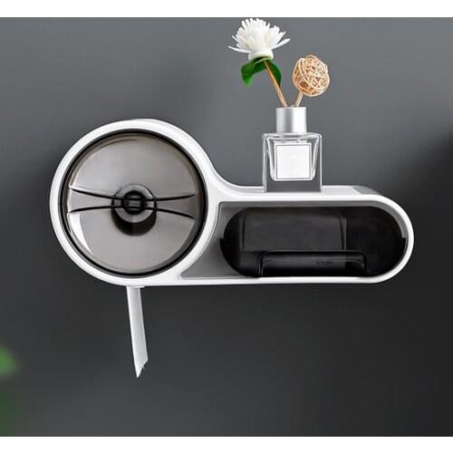 Waterproof Plastic Toilet Paper Holder Rack Wall Mount Toilet Tissue Box Multifunctional Bathroom Storage Rack, No Drill Needed