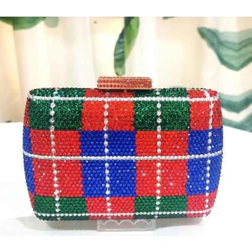 XIYUAN New Arrival Green/Red/White/Blue Crystal Women Clutch Bag High Quality Womens Multi-Colored Ladies Party Prom Handbags