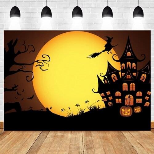Yeele Halloween Background Night Moon Cartoon Castle Pumpkin Lantern Backdrop Cosplay Party Photography Photo Studio Photophone