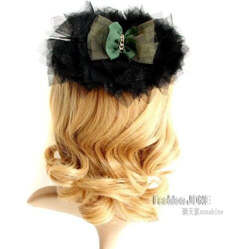 Womens 7.1 x 4.3 IN Bridal Handmade Gothic Lolita 7.1"L Multi Color Layered Black Lace Bowknot Hair Accessory Clip Pin Barrette