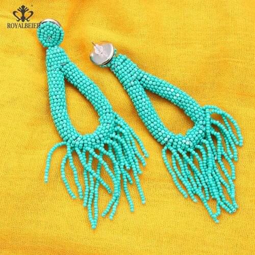ROYALBEIER Bohemian Female Long Tassel Earrings Trend New Handmade Beaded Earrings Irregular Pendant Earrings