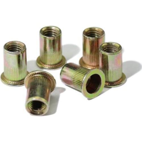 100pcs M6 M8 Zinc Plated Carbon Steel Knurled Nuts Rivnut Flat Head Threaded Rivet Insert Nutsert Cap Rivet Nut