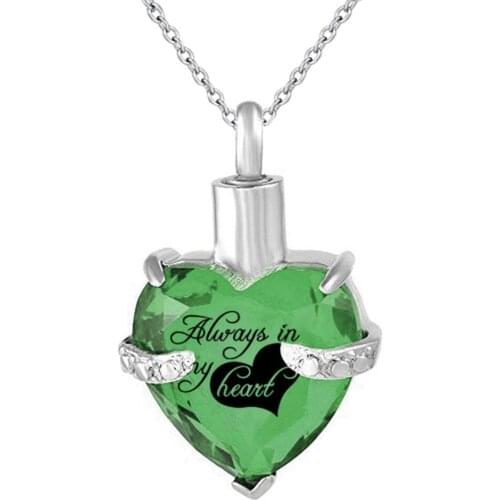 12 Colors Heart Crystal Cremation Urn Necklace for Ashes Jewelry Memorial Keepsake Pendant
