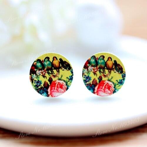16mm Birds Round High Quality Photo Wood Laser Cut Cabochon to make Rings, Earrings, Bobby pin,Necklaces, Bracelets-(WEH-2)