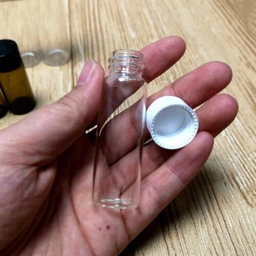 20PCS 2ml/3ml/5ml/10ml/15ml/20ml/30ml/40ml/50ml/60ml Clear Glass Reagent Bottle Chemical Powder Jars with White Screw Cap