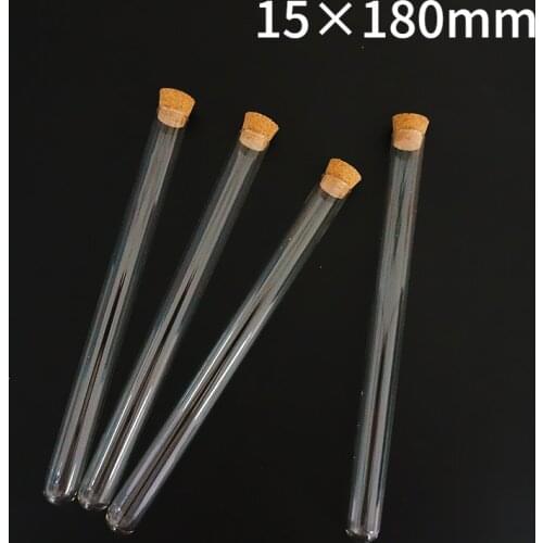 24pcs/lot 15x180mm Lab Clear Glass Round Bottom Test Tube With Cork For Wedding Or School Laboratory