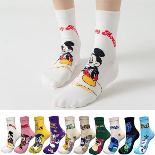 3 Pairs Casual Korea Women socks Cute Kawaii long socks Cartoon Mickey Minnie Donald Winnie Cotton socks girl socks Size 35-42
