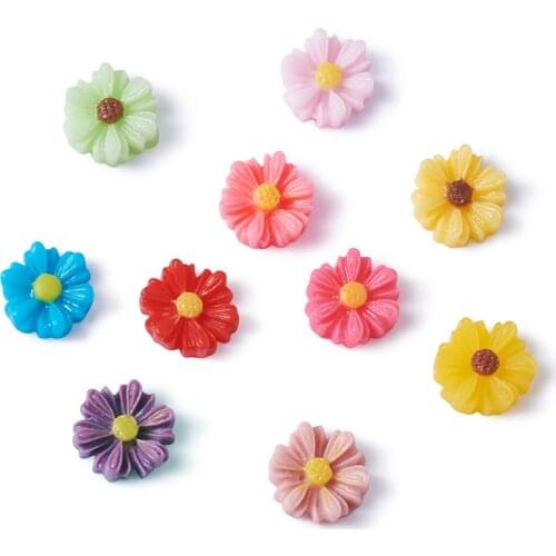 50pcs Resin Cabochons Flower Beads for Earring Jewelry DIY Making Embellishments Applique Wedding Scrapbook Craft Mixed Color