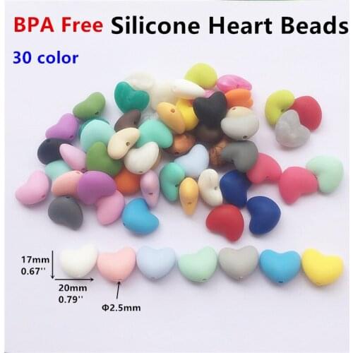 500pcs BPA Free Loose Silicone Heart Baby Teether Beads Food Grade DIY Silicone Baby Pacifier Teething Necklaces Toy Accessories