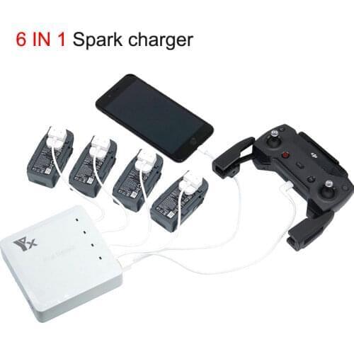 6 in 1 Battery Parallel Charger charging Hub for DJI SPARK Combo Remote Control Dual USB Battery charger for DJI SPARK