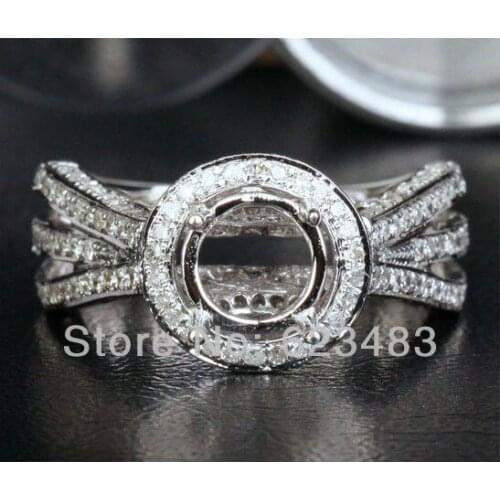 7mm Round Cut 14k White Gold Natural Diamond Engagement Semi Mount Ring