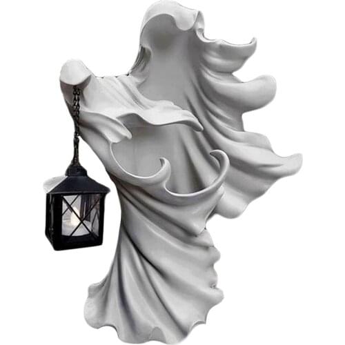 Faceless Ghost Sculpture Messenger of Hell with Lamp Halloween Sculpture Decoration Outdoor Indoor Home Party Lighting