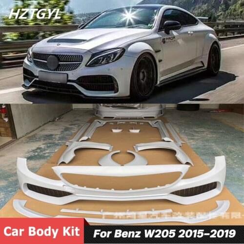 PD Style FRP Unpainted Front Rear Bumper Side Skirts Fenders Car Body Kit For W205 C200 C260 C300 Tuning 2015-2019