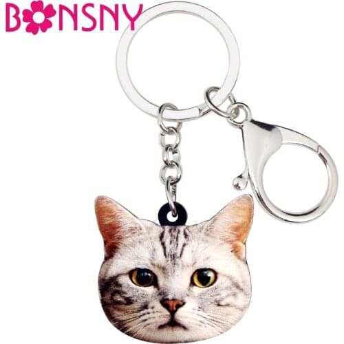 Bonsny Statement Acrylic Sweet Cat Kitten Key Chains Keychains Rings Animal Jewelry For Women Girls Handbag Charms Dropshipping