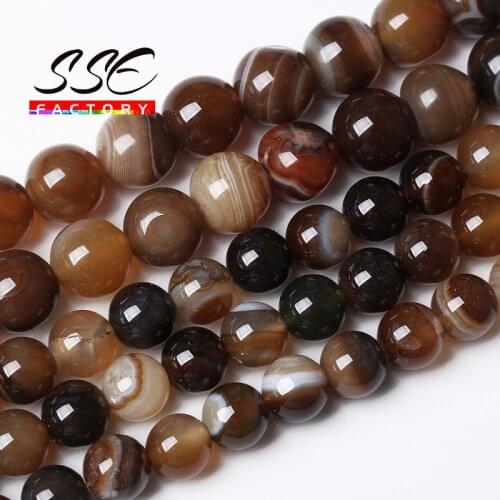 Natural Brown Stripes Agates Stone Beads 4 6 8 10 12MM Pick Size 15" strand For Jewelry Making DIY Bracelet Necklace accessories