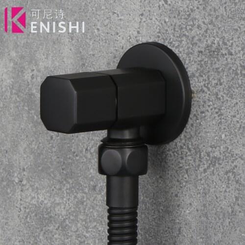 Kenishi suqar black angle valve for Kitchen bathroom toilet Cold and hot water stop valve BrassTriangle valve accessory