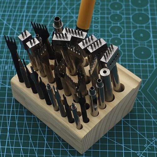 46/98 Holes Pine Wooden Craft Rack Stand DIY Carving Punching Tools Holder Organizer Storing Leather Tool Storage Wood Box