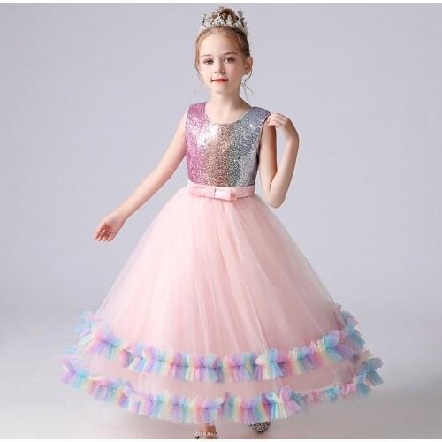 Childrens dresses sequined lace mesh princess dress catwalk dress sweet dress wedding dress fancy party dress dress for girl