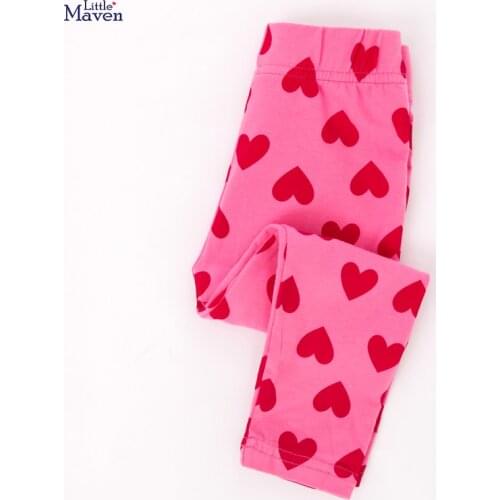 Little Maven New Spring Autumn Children Cute Pink Hearts Printed Basic Quality Cotton Knitted Girls Casual Pants