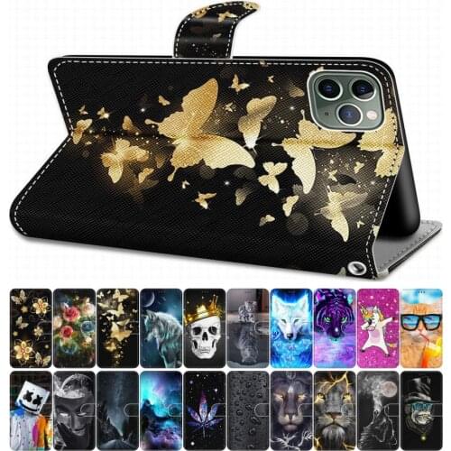 For Case Motorola Moto E4 Plus E5 G6 Play Flip Leather Book Cover Phone Case Cute Tiger Wolf Lion Cat Dog Horse Tower DP08F